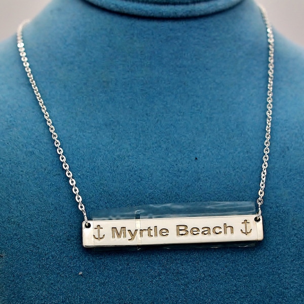 Sterling Silver Myrtle Beach Bar Necklace | 925 Sterling Silver. Best Holidays Gift!