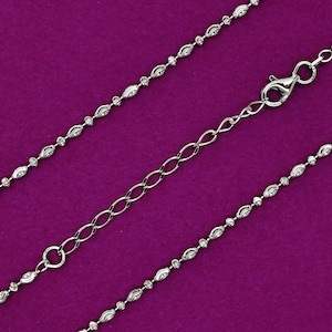 925 Sterling Silver Necklace Chain,  Moon Cut Bead Necklace Chain, Rhodium Plated 2mm Round Rice Bead Chain. Best Holidays Gift!