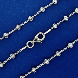 925 Sterling Silver Necklace Chain, Italian Sterling Silver Rhodium Plated 3mm Round Mooncut Stationed Bead Chain Necklace