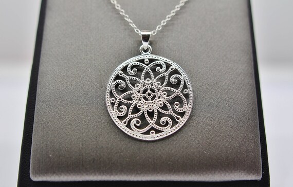Sterling Silver Psychedelic Pattern Pendant Neckl… - image 1