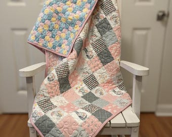 Handmade Baby Quilt/Blanket/Playmat Pink/Gray 36x42