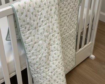 Handmade Baby Quilt/Blanket Sage Hearts 36x42