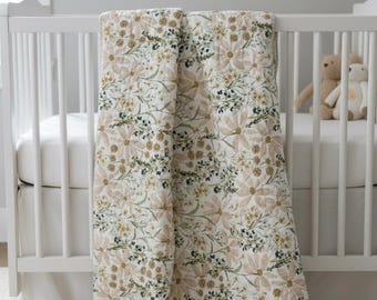Handmade Baby Quilt/Blanket Modern Neutral Floral 36x42