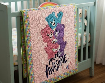 Retro Care Bears Playmat/Quilt/Blanket 40x48 Handmade