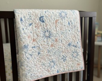 Handmade Baby Quilt/Blanket Moon/Sun/Stars 36x40