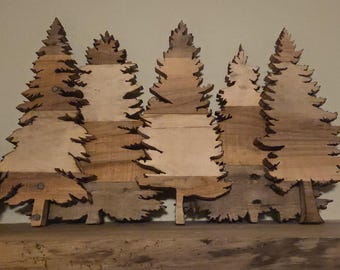 11 Inch Wooden Evergreen Trees | Handmade Salvaged Wood Forest Decor