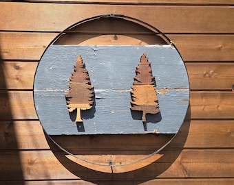 Wine Barrel Ring Forest Wall Art | Reclaimed Wood Evergreen Trees, Rustic Cabin Decor