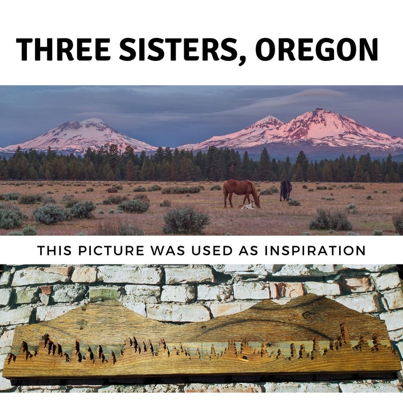 Three Sisters Oregon Mountain Range Sign Rustic Home Decor Made From Reclaimed Wood image 6