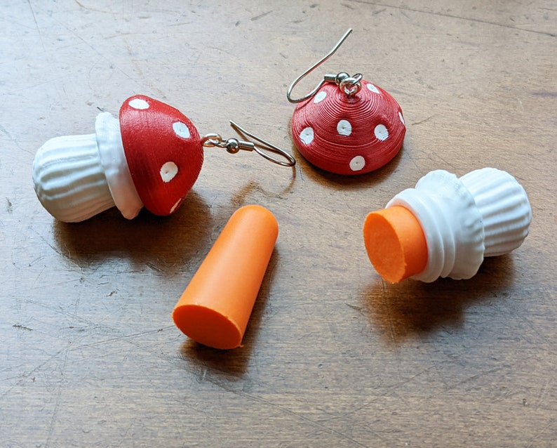 Mushroom Container Earrings Frog Add-On Option 3D Printed Store Items Inside image 6