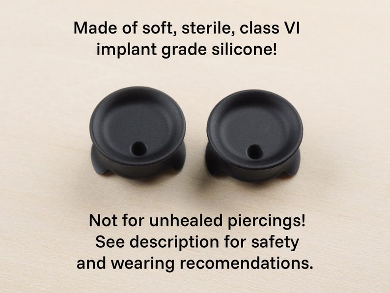 May include: Two black silicone ear gauges, made of soft, sterile, class VI implant grade silicone.  Not for unhealed piercings! See description for safety and wearing recommendations.