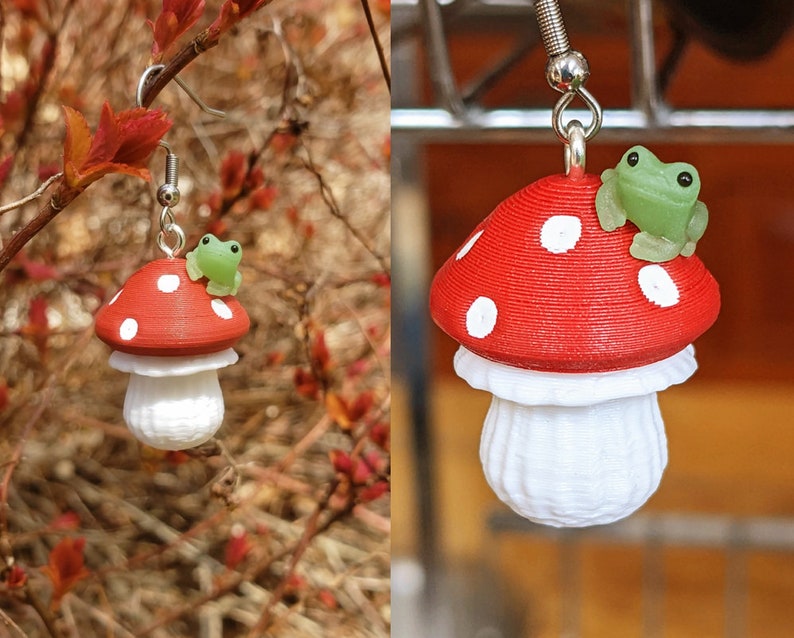 Mushroom Container Earrings Frog Add-On Option 3D Printed Store Items Inside image 10