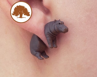 Hand Painted Hippo Earrings | 3D Printed