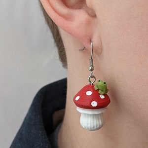 Mushroom Container Earrings Frog Add-On Option 3D Printed Store Items Inside image 2