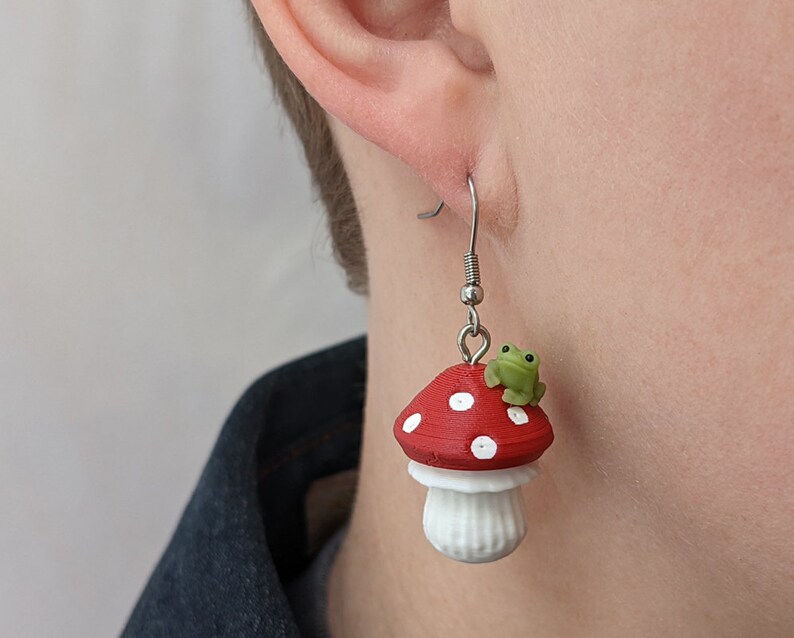 Mushroom Container Earrings Frog Add-On Option 3D Printed Store Items Inside image 2