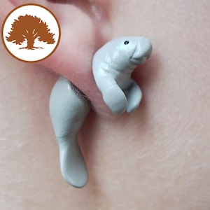 Hand Painted Manatee Earrings | 3D Printed