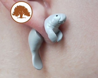 Hand Painted Manatee Earrings | 3D Printed