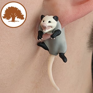 Hand Painted Opossum Earrings | 3D Printed