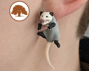 Hand Painted Opossum Earrings | 3D Printed