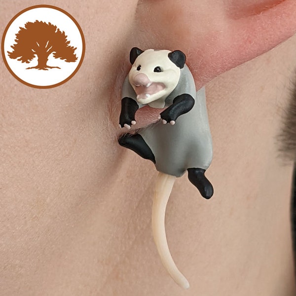 Hand Painted Opossum Earrings | 3D Printed