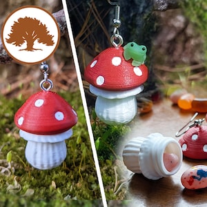 Mushroom Container Earrings Frog Add-On Option 3D Printed Store Items Inside image 1