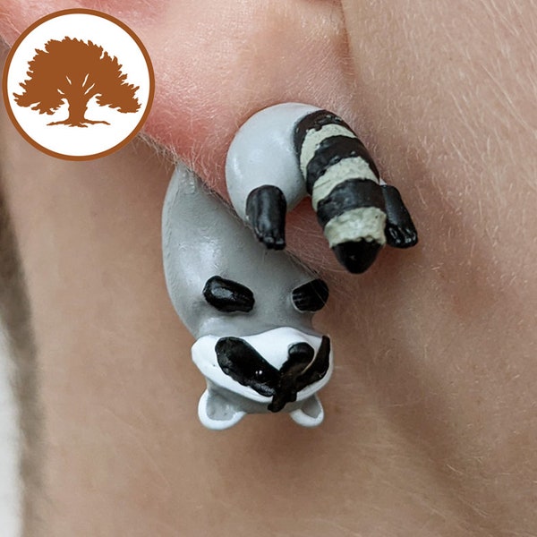 Hand Painted Raccoon Earrings | 3D Printed