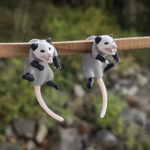 Hand Painted Opossum Earrings 3D Printed image 2