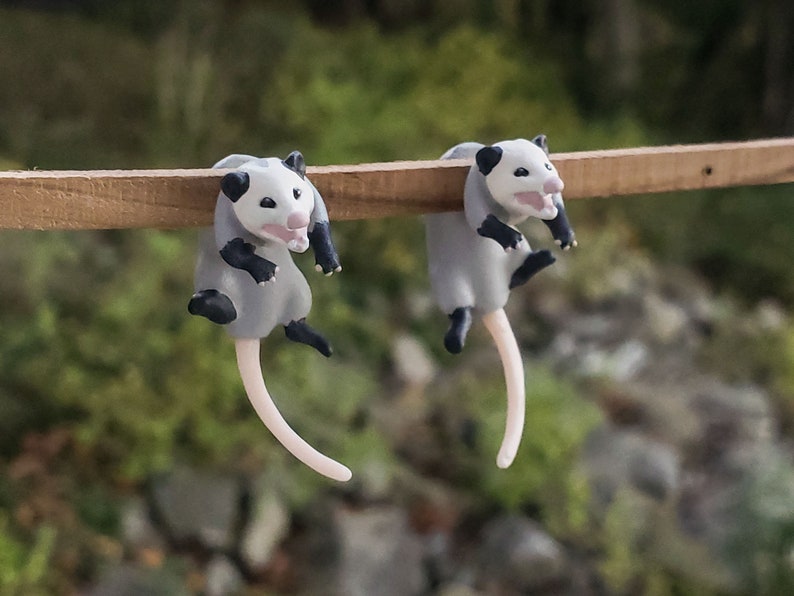 Hand Painted Opossum Earrings 3D Printed image 2