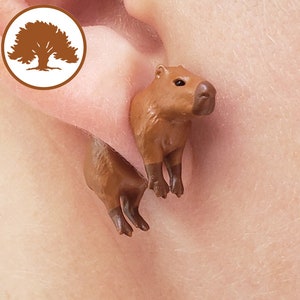 Boucles d'oreilles Capybara peintes à la main | Imprimé en 3D