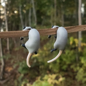 Hand Painted Opossum Earrings 3D Printed image 3