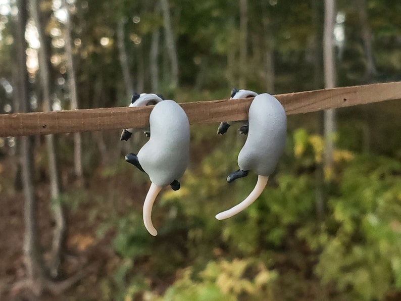 Hand Painted Opossum Earrings 3D Printed image 3