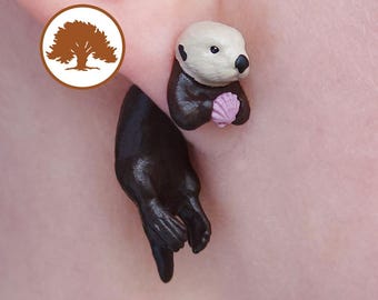 Pendientes de nutria marina pintados a mano / Impresos en 3D