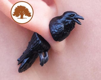 Pendientes de cuervo pintados a mano / Impresos en 3D