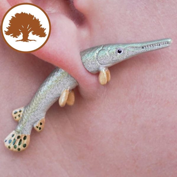 Hand Painted Gar Earrings | 3D Printed