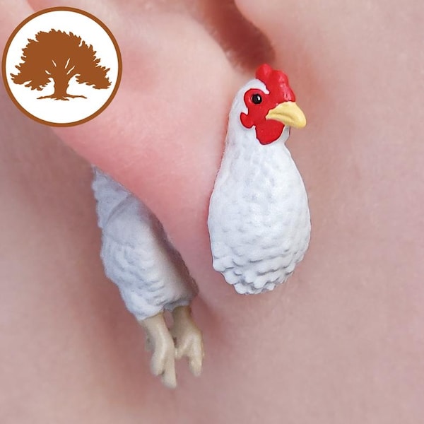 Hand Painted Chicken Earrings | 3D Printed