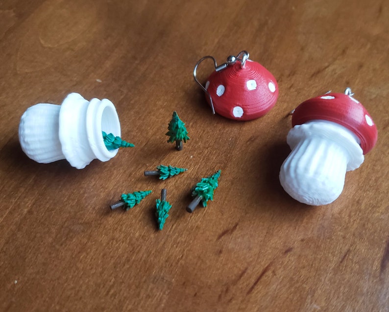 Mushroom Container Earrings Frog Add-On Option 3D Printed Store Items Inside image 7