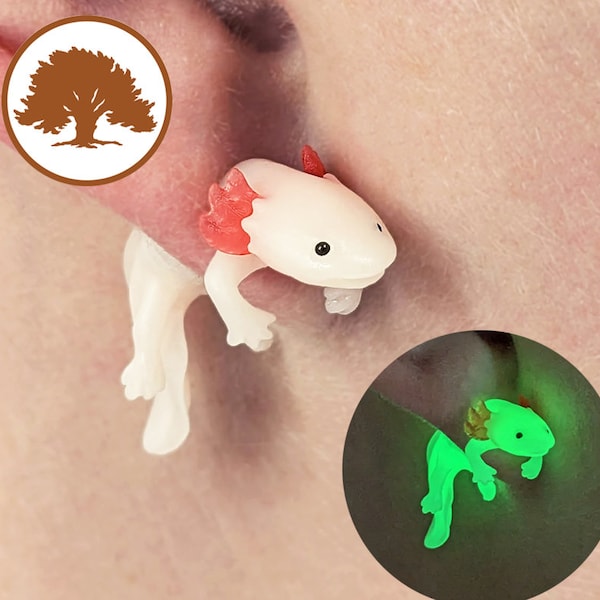 Axolotl Earrings | Glow in the Dark Option | 3D Printed