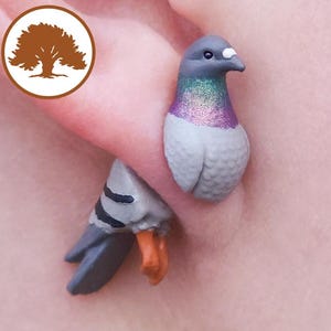 Hand Painted Pigeon Earrings | 3D Printed