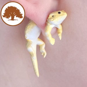 Boucles d'oreilles dragon barbu peintes à la main | Imprimé en 3D