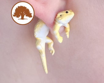 Boucles d'oreilles dragon barbu peintes à la main | Imprimé en 3D