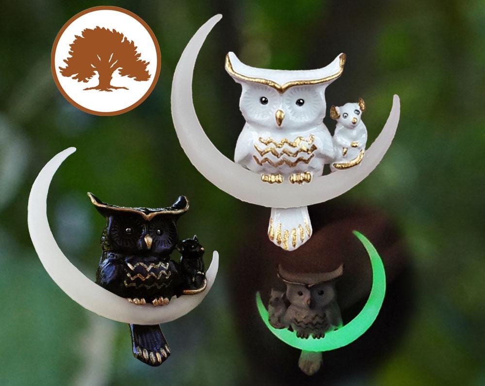 Hand Painted Owl Moon Earrings | 3D Printed | Glow in the Dark