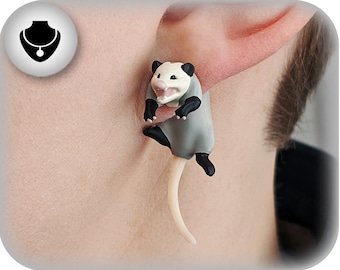 Hand Painted Opossum Earrings | 3D Printed | Custom Orders Available