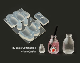 Silicone Mold, Miniature Transparent Bottle Mold, Miniature Potion Bottle Mold, 1:12 Scale Compatible, for UV Resin / Epoxy, Made In Japan