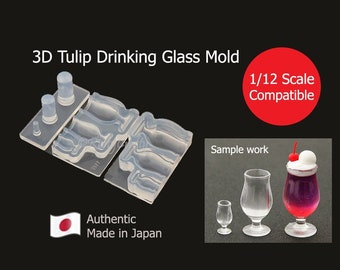 Silicone Mold 3D Miniature Tulip Curved Drinking Glass Mold for Dollhouse / Charms and Fake Food (UV Resin Crafts)