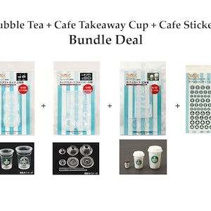 Paquete económico de oferta combinada de moldes de silicona para tazas de té con burbujas + molde para taza de café para llevar con bebidas calientes, casa de muñecas 1:12, para arcilla polimérica, resina UV