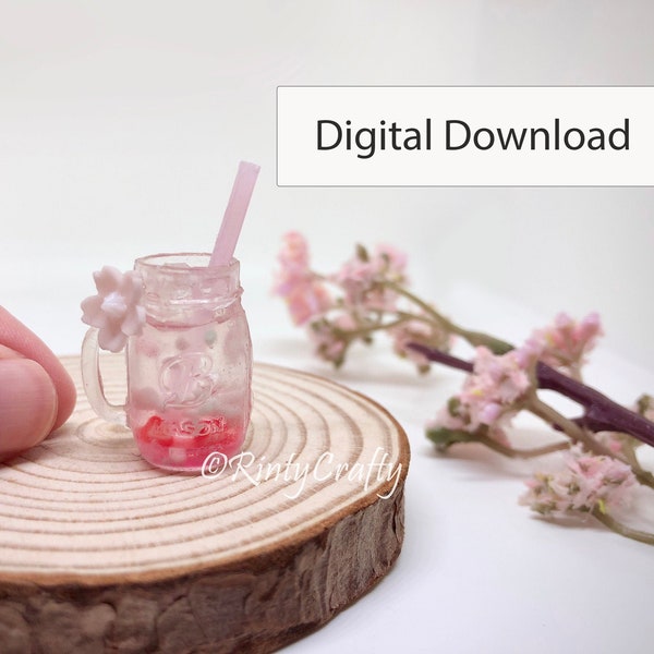 How To Make - Miniature Sakura Drink in Mason Jar Instructions Guide Step-by-Step Manual PDF Download File, Craft Recipe