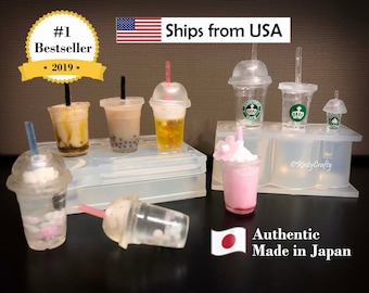 Authentic Japan Silicone Mold Miniature Bubble Tea Cups / Lid and Straw, For Iced Drinks 1:12 scale Dollhouse Clay Jewelry Line