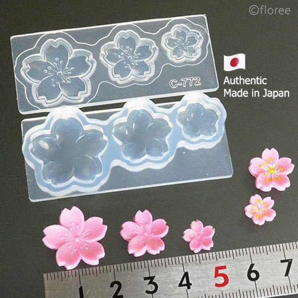 Neue 2021 3D Miniatur Sakura Blumen Silikonform (mit Mitte Detailierung), Kirschblütenform (für UV-Harz, Polymer Clay)
