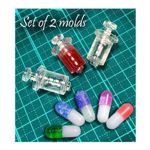 SET of 2 Silicone Molds, Miniature Syringe Mold and Capsule Pill Mold, Handmade Two Part 3D Mold, for UV Resin and Jewelry Making, Japan