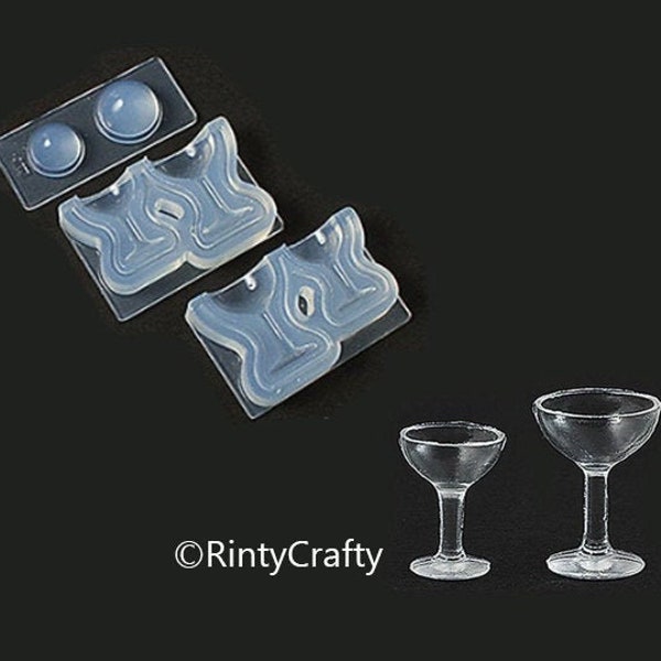 Moule en silicone moule en verre à cocktail moule en verre à vin faux aliments pour maison de poupée miniature - argile polymère, argile sèche à l'air, résine UV,
