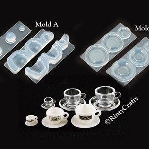 Silicone 3D Mold Coffee Tea Cup Cappuccino Coffee Cup and Plate Mold 1:12 Dollhouse Transparent High Quality Silicone Clay Resin from Japan